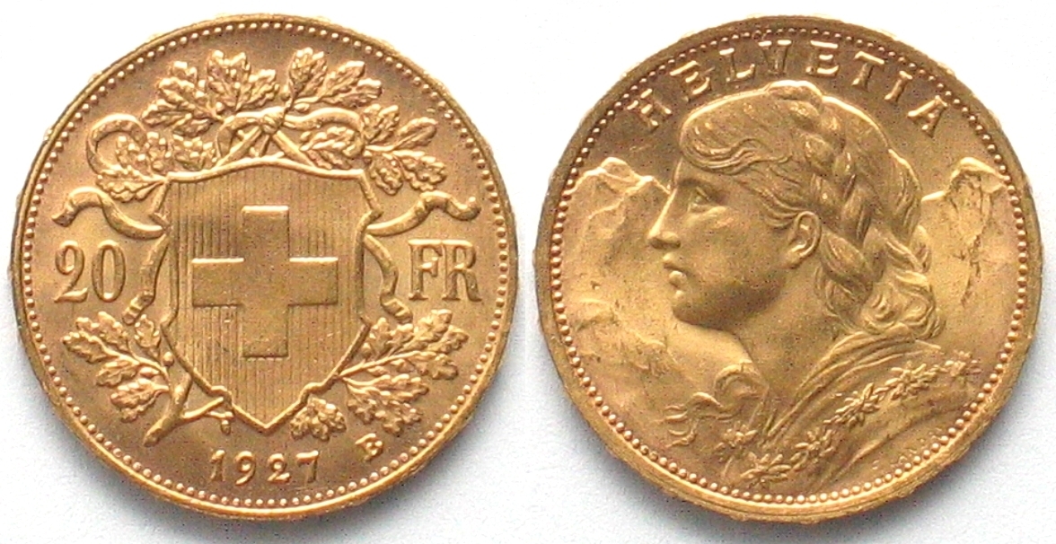 Schweiz SWITZERLAND 20 Francs 1927 B VRENELI Gold BU!!! | MA-Shops