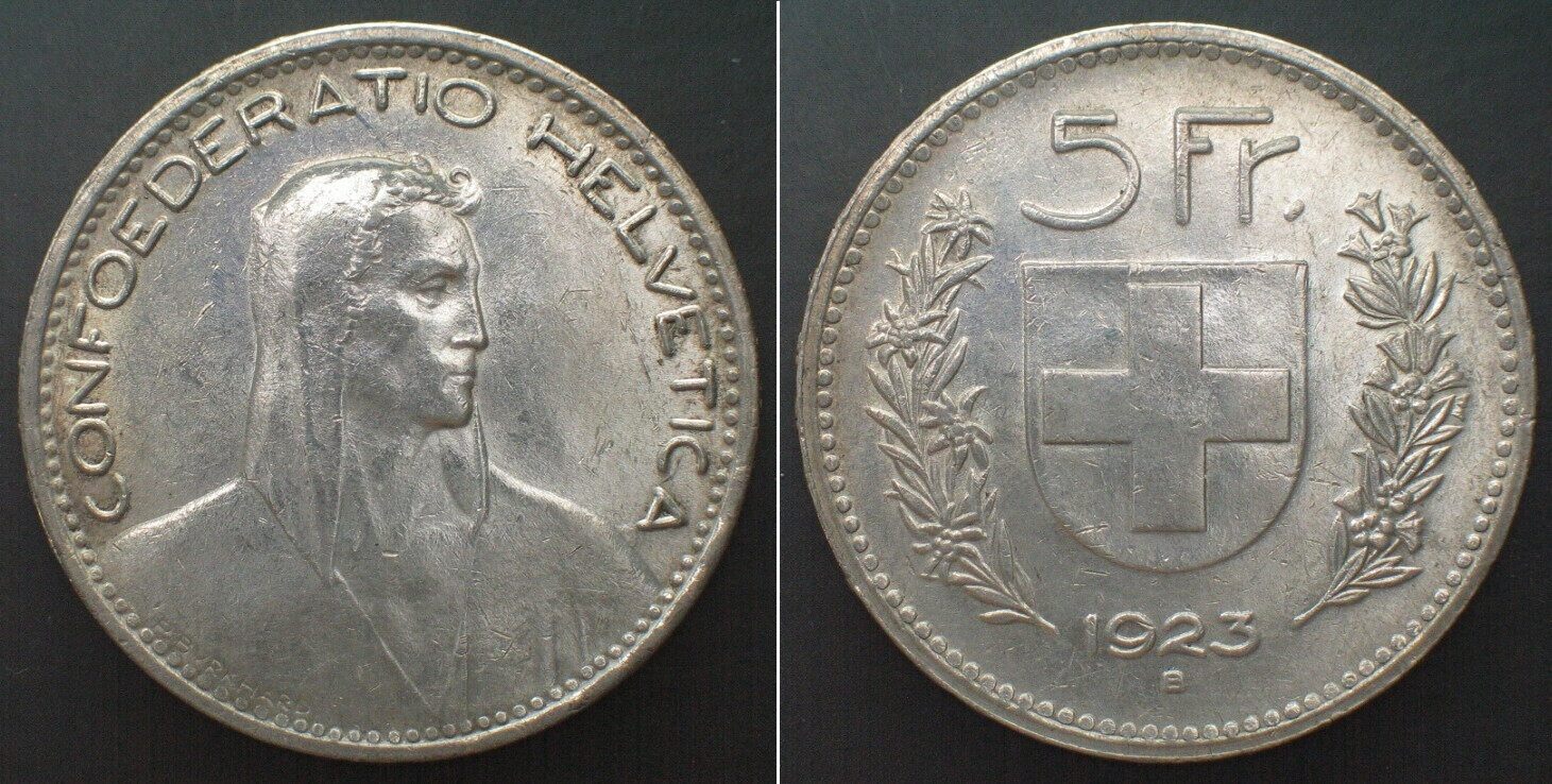 Schweiz SWITZERLAND. 5 Francs 1923 B, Silver, UNC-! | MA-Shops