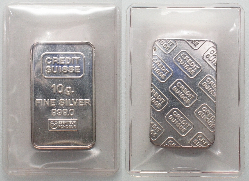 One Vintage Credit Suisse 10 Gram Sealed Silver Bar \