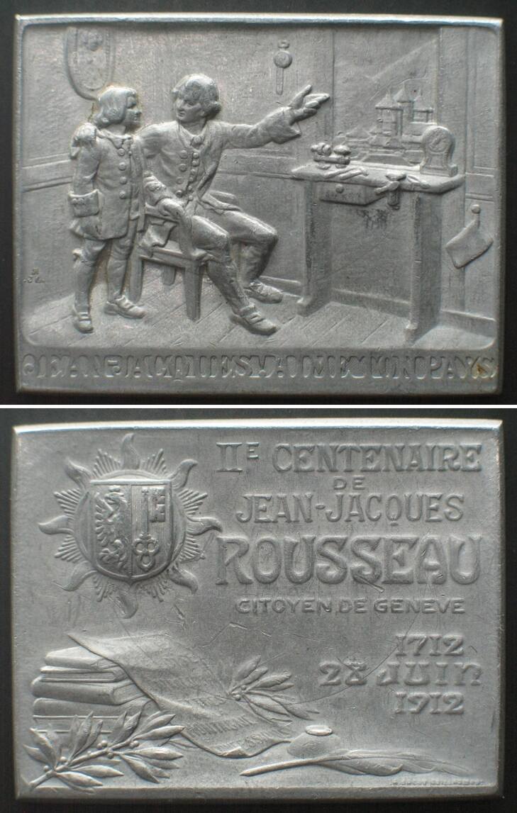 Schweiz Medaillen GENEVE Plaque 1912 200 Years J.J. ROUSSEAU Alu