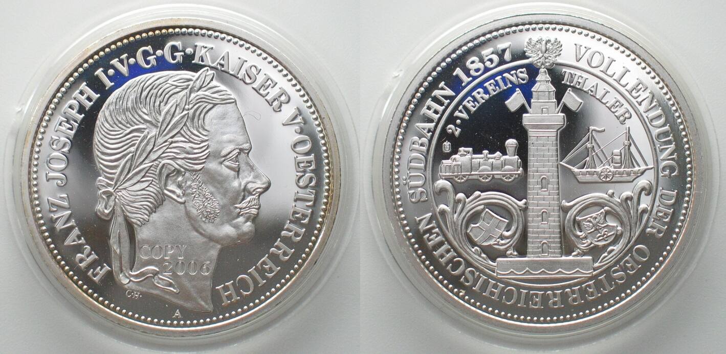 Haus Habsburg AUSTRIA 2 Vereinsthaler 1857 SOUTHERN RAILWAY COPY