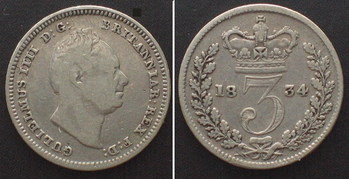 England GREAT BRITAIN 3 Pence 1834 WILLIAM IV silver VF | MA-Shops