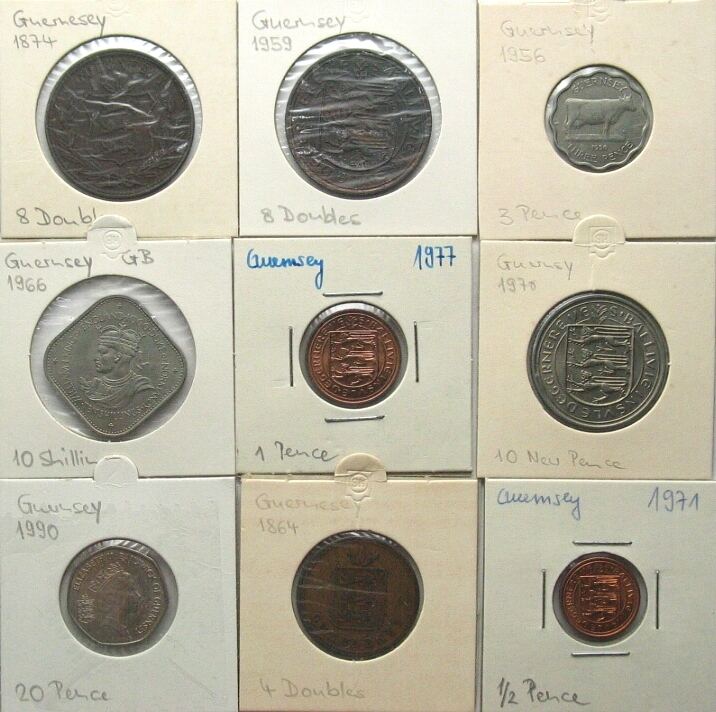 GUERNSEY Collection of 9 coins 18641990, many in top condition!