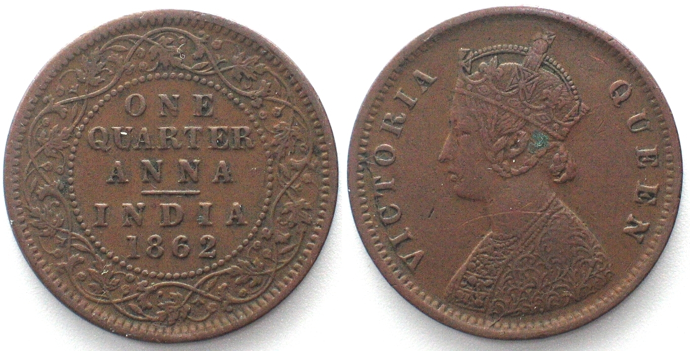 Indien Britisch BRITISH INDIA 1/4 Anna 1862 (c), Type B Bust / Type II ...