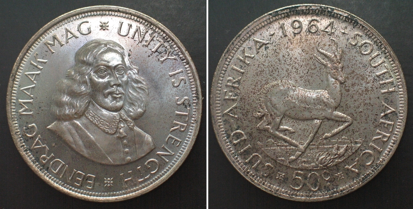 Südafrika South Africa 50 Cents 1964, Springbok, Jan Van Riebeeck 