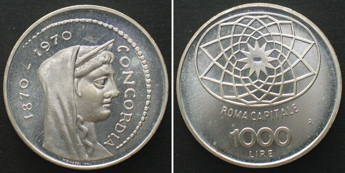 Italien ITALY 1000 Lire 1970, 100TH ANN. ROME AS CAPITAL, silver PROOF