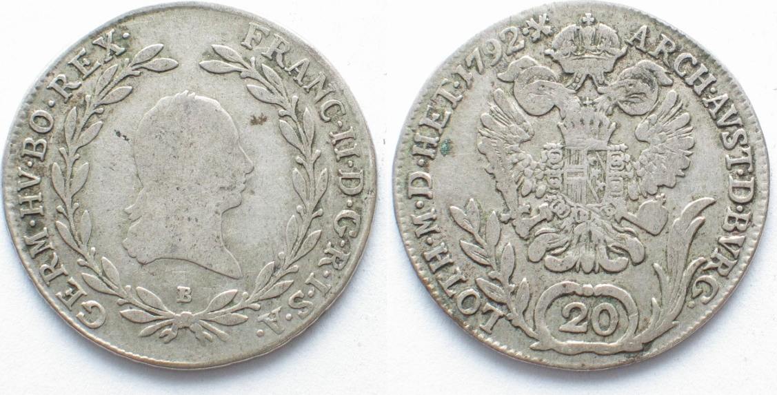 Haus Habsburg AUSTRIA 20 Kreuzer 1792 B FRANZ II Silver VF Русские ...