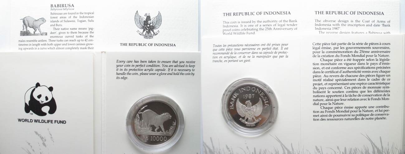 1987 Indonesien Indonesia 10000 Rupiah Babirusa Wild Pig Wwf 1987 Indonesien Indonesia 10000 Rupiah Babirusa Wild Pig Wwf Silver Proof 19504