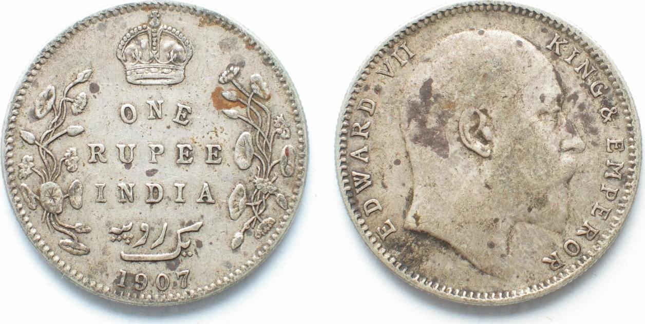 Indien Britisch BRITISH INDIA Rupee 1907 EDWARD VII silver VF | MA-Shops