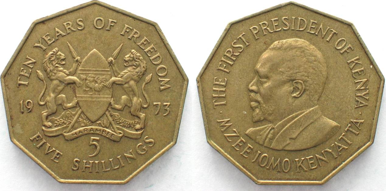 Kenia KENYA 5 Shillings 1973 10th Ann. of Independence MZEE