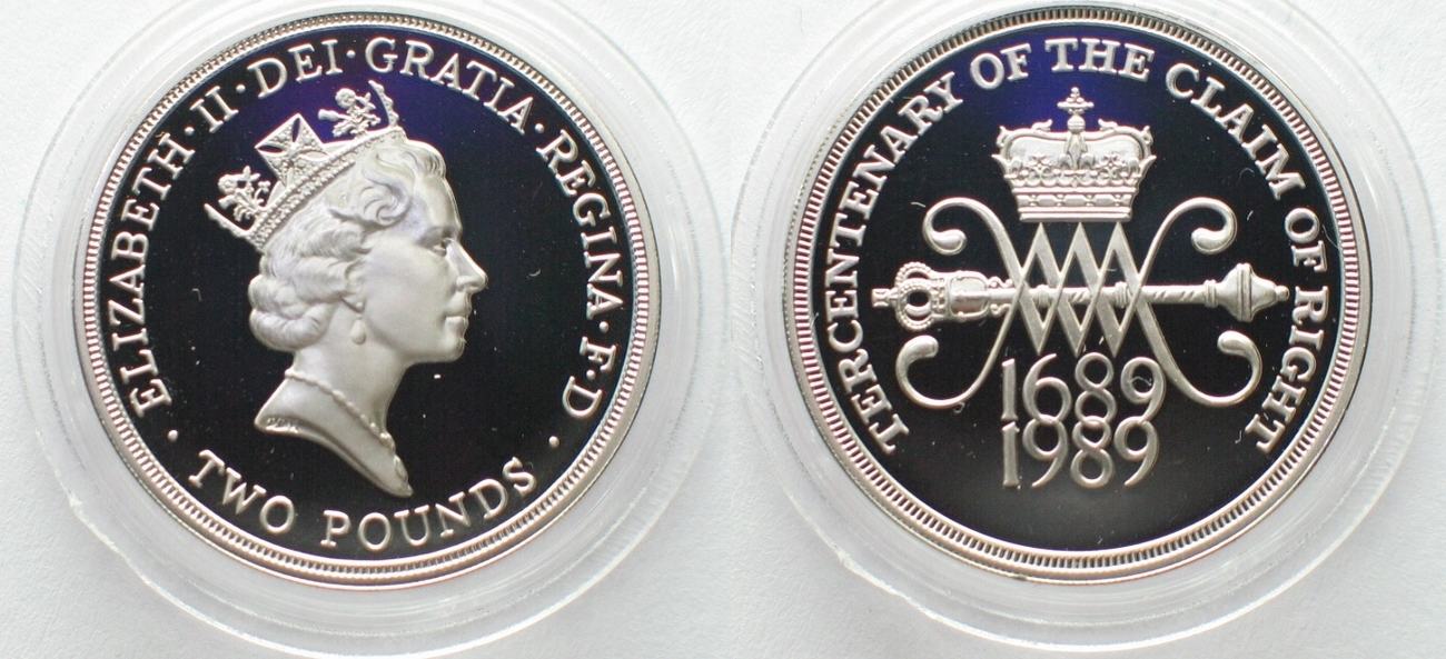 England GREAT BRITAIN 2 Pounds 1989 CLAIM OF RIGHT silver Proof | MA-Shops