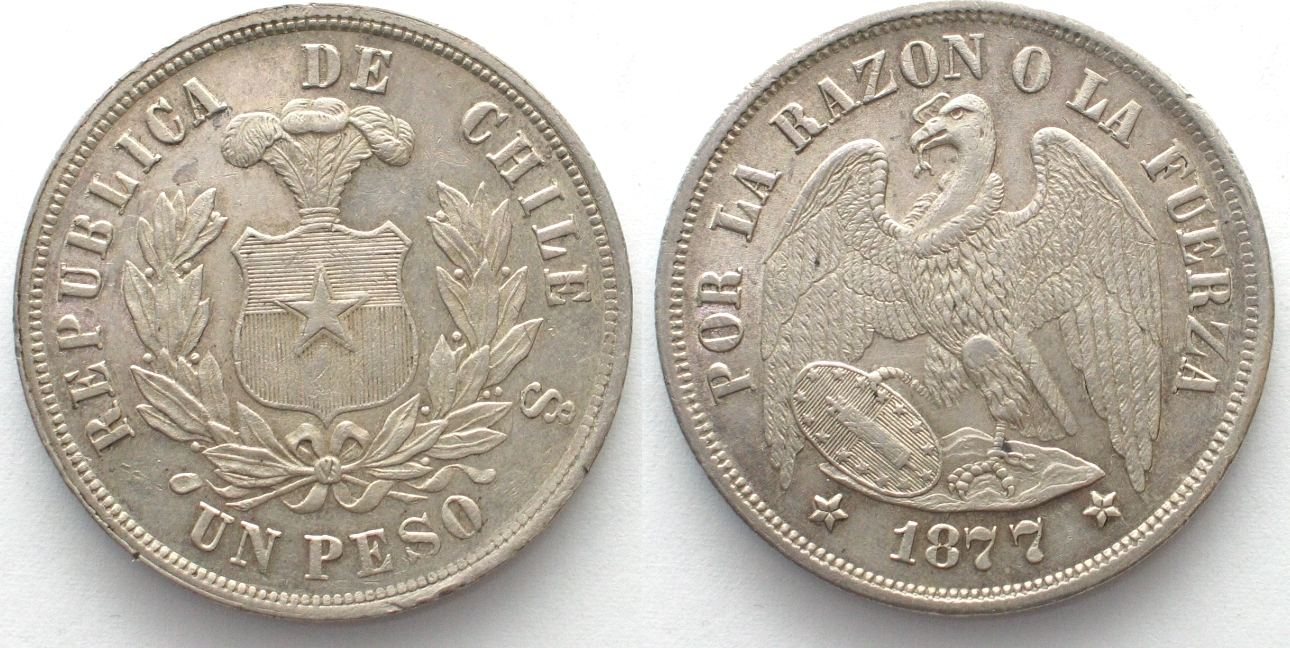 CHILE Peso 1877 silver UNC! | MA-Shops