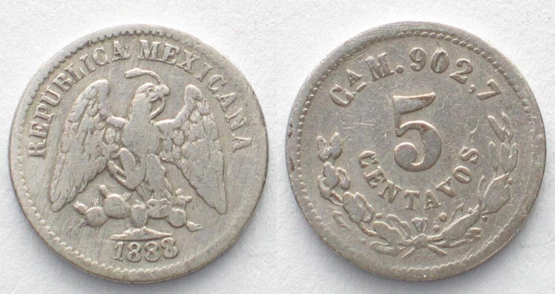Mexiko MEXICO 5 Centavos 1888 Ga GUADALAJARA silver VF | MA-Shops