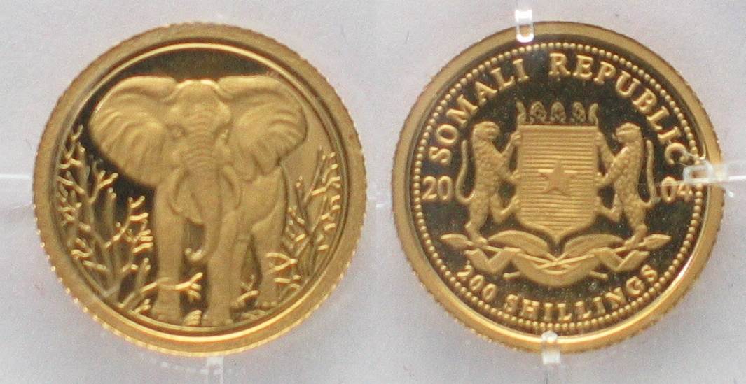 SOMALIA 200 Shillings 2004 Elephant AFRICAN WILDLIFE gold Proof # 36838 ...