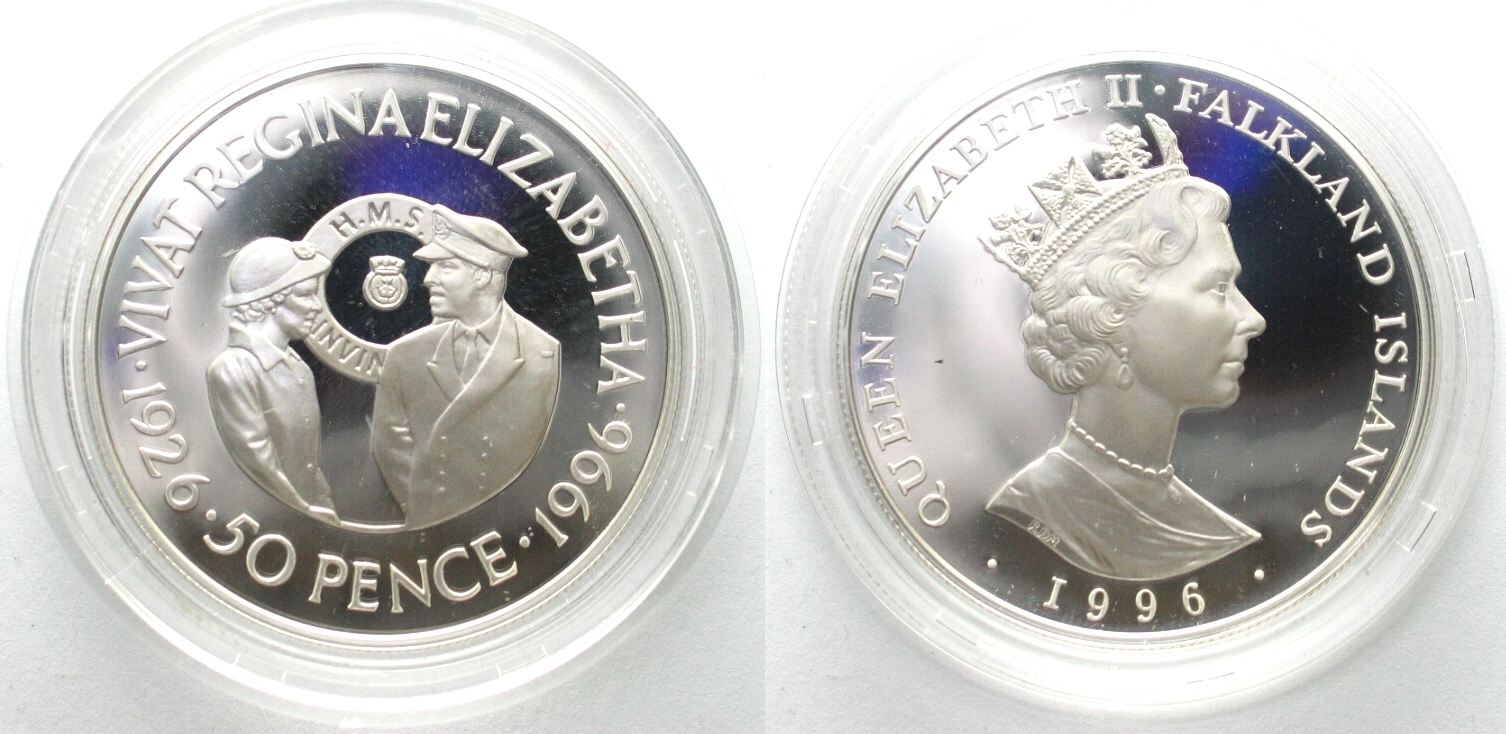 Falkland-Inseln FALKLAND ISLANDS 50 Pence 1996 70th BIRTHDAY ELIZABETH ...