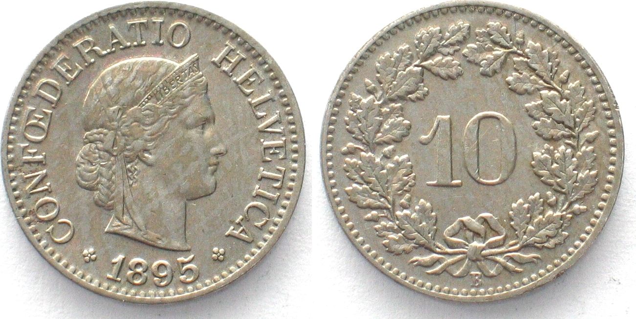 Schweiz SWITZERLAND 10 Rappen 1895 Cu-Ni UNC! | MA-Shops