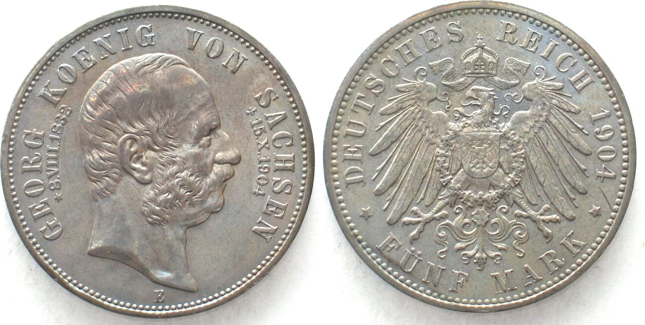 Sachsen SAXONY 5 Mark 1904 E Death of the King GEORG silver UNC! | MA-Shops