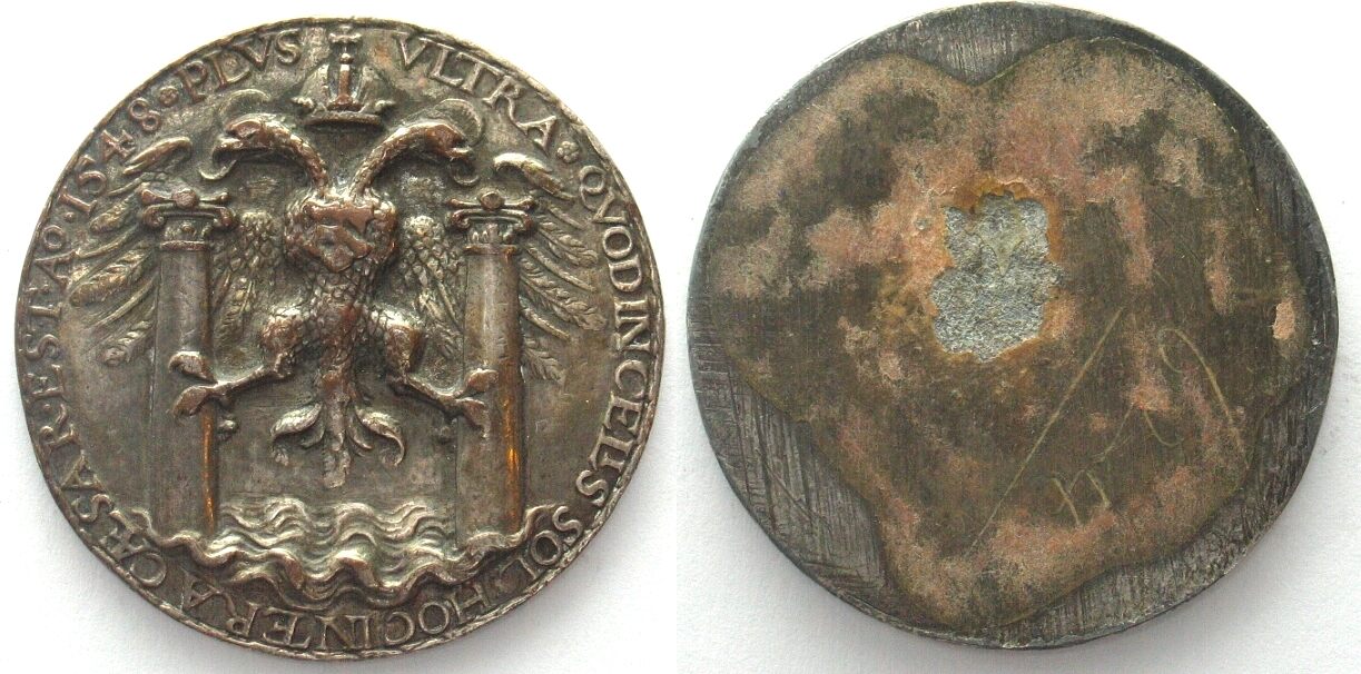 Haus Habsburg Medaillen CHARLES V & HIS MOTTO PLYS VLTRA 1548 by Hans