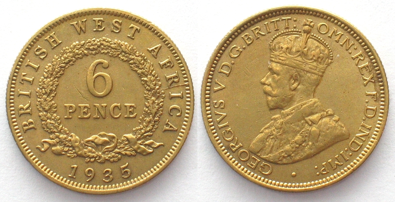 Britisch Westafrika BRITISH WEST AFRICA 6 Pence 1935 GEORGE V Tin-Brass AU! | MA-Shops
