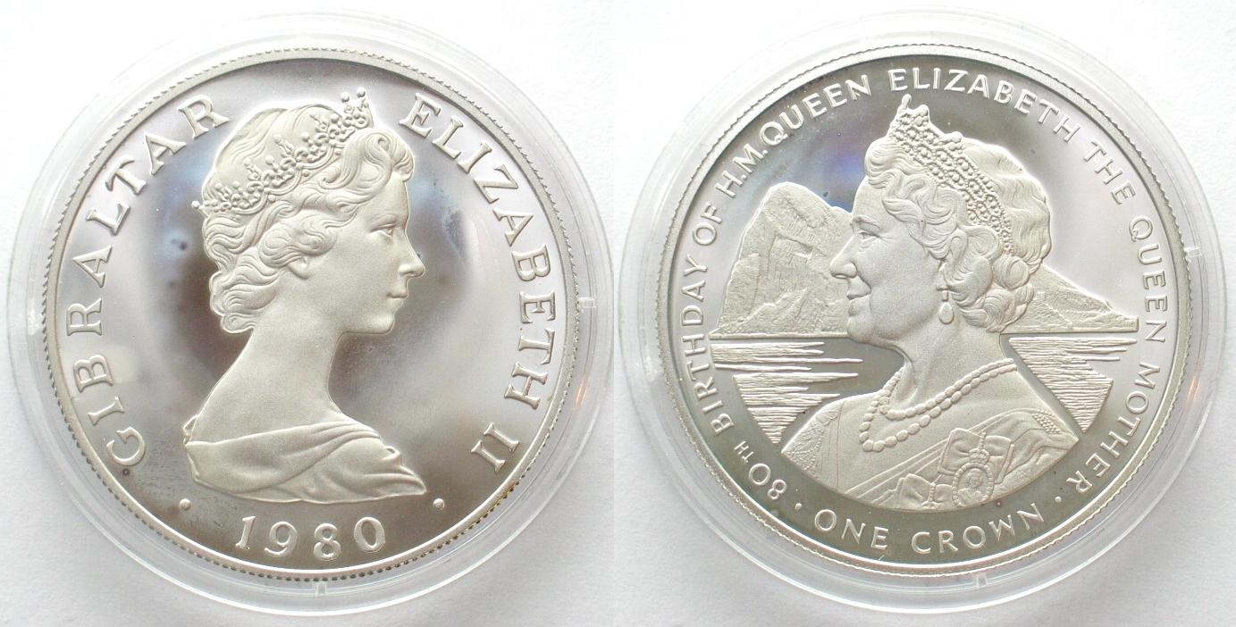 GIBRALTAR Crown 1980 Queen Mother ELIZABETH II silver Proof | MA-Shops