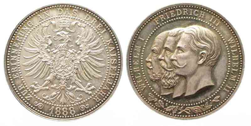 Preussen - Medaillen PRUSSIA Silver medal 1888 YEAR of the THREE EMPERORS by Beyenbach aUNC # 48806 CH UNC | MA-Shops