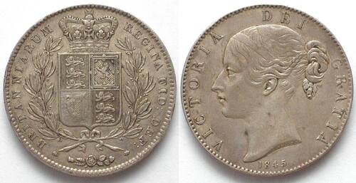 England  GREAT BRITAIN Crown 1845 ANNO VIII VICTORIA silver XF/AU! EF/AU