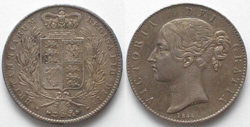 England  GREAT BRITAIN Crown 1844 ANNO VIII VICTORIA silver XF! SCARCE YEAR! EF