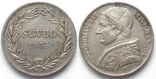 Vatikan  PAPAL STATES Scudo 1835 R GREGORY XVI A.V silver UNC-!!!