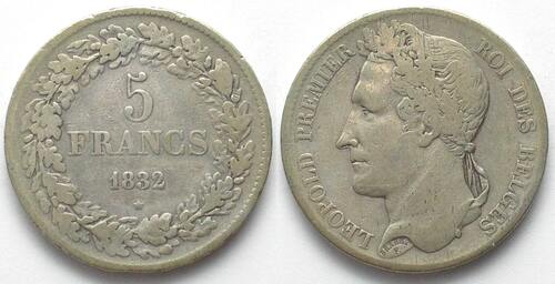 Belgien  BELGIUM 5 Francs 1832 LEOPOLD I Pos. B silver VF SCARCE FIRST YEAR!
