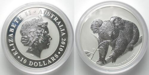 Australien  AUSTRALIA 10 Dollars 2010 KOALA silver 10 oz BU