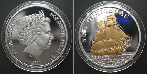 Salomonen  SOLOMON ISLANDS 10 Dollars 2010 Gneisenau LEGENDS OF THE SEAS silver RARE! Proof