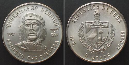 Kuba  CUBA 5 Pesos 1987 CHE GUEVARA silver BU RARE!