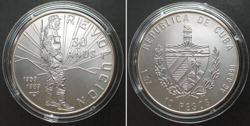 Kuba  CUBA 10 Pesos 1989 FIDEL CASTRO silver BU RARE! Proof