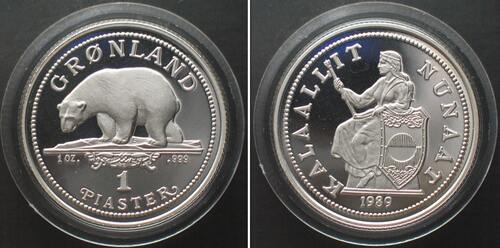 Grönland  GREENLAND 1 Piaster 1989 silver 1 oz RARE!!! Proof