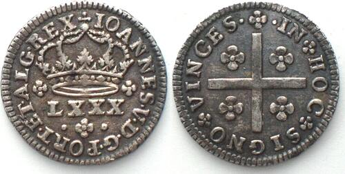 PORTUGAL. 80 Reis ND (1706-1750), JOHN V, silver, UNC-!!!