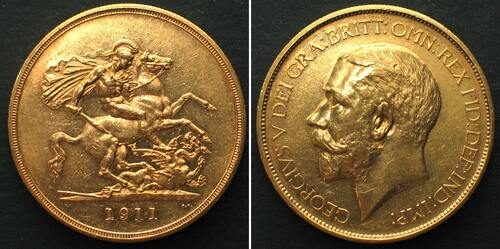 England  GREAT BRITAIN 5 Pounds 1911 GEORGE V gold Proof RARE!
