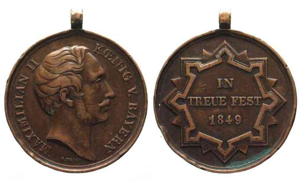 Baden Orden und Abzeichen BAVARIA Medal 1849 MAXIMILIAN II / IN TREUE bronze VF # 50922 | MA-Shops