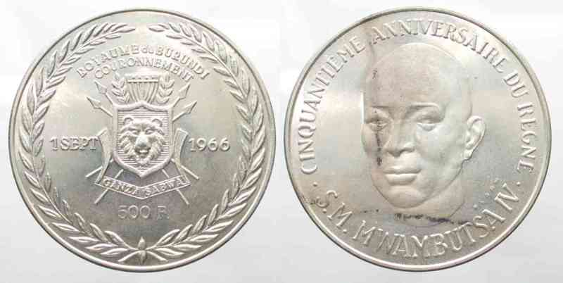 Burundi 500 Francs 1966 King Mwambutsa Iv Silver Proof 586 Ma Shops