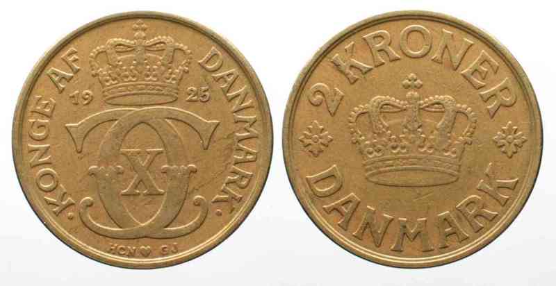 Dänemark DENMARK 2 Kroner 1925 CHRISTIAN X Al-Br AXF! # 66982 AEF | MA ...