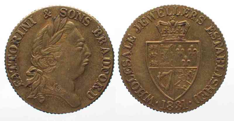 Antique brass guinea coin token 1831 Fattorini and Son 