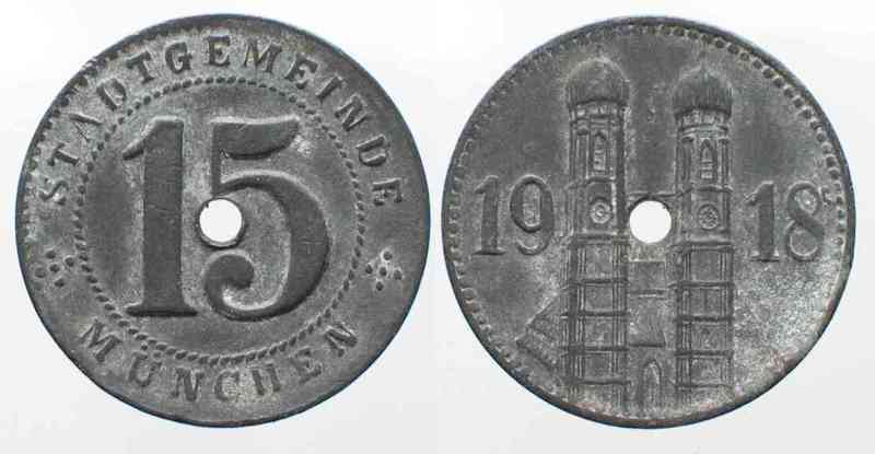 Мюнхен 15 15. Монета 1 пфенниг 1918.