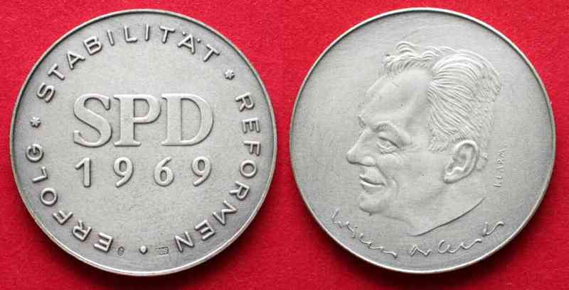 Brandt Willy Brandt Medalla 1969 SPD Éxito Estabilidad Reformen Acrylwürfel 