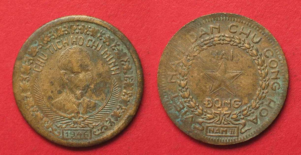 1946 Vietnam North 2 Dong Ho Chi Minh Bronze Vf Scarce 1946 Vietnam North 2 Dong Ho Chi Minh Bronze Vf Scarce 91517 Ss