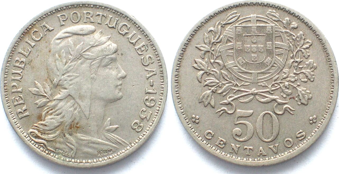 PORTUGAL 50 Centavos 1938 Cu-Ni XF!!! RARE! EF | MA-Shops