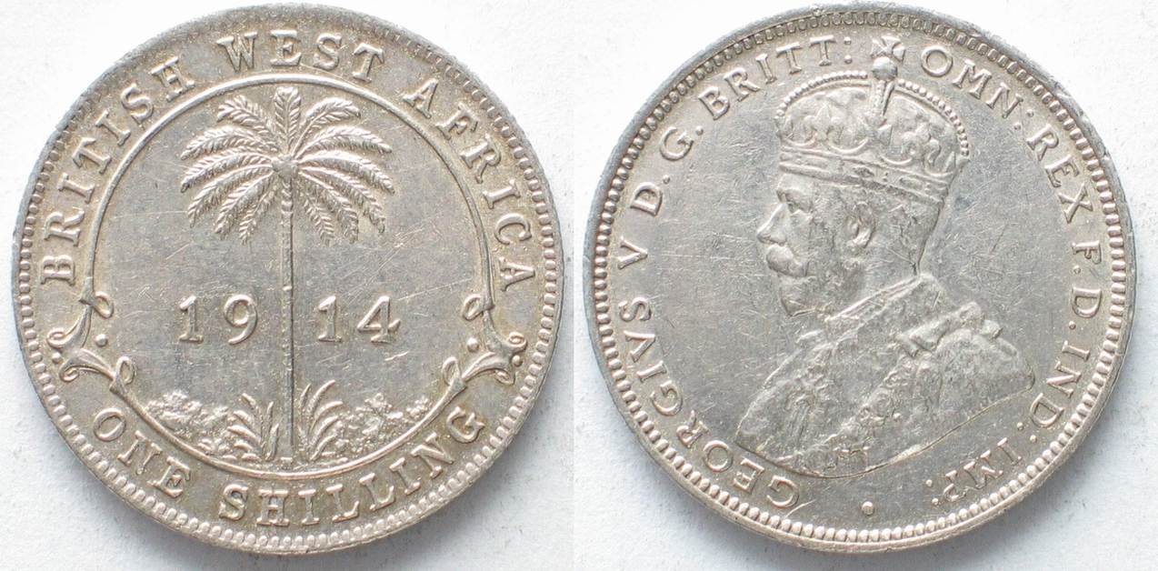 Britisch Westafrika BRITISH WEST AFRICA 1 Shilling 1914 H GEORGE V silver XF-UNC!!! # 97486 EF ...