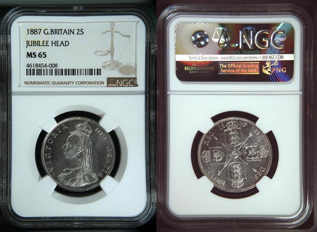 G.britain 2s Great Britain Florin 1887 Victoria Silver Ngc Ms65 Only 1 