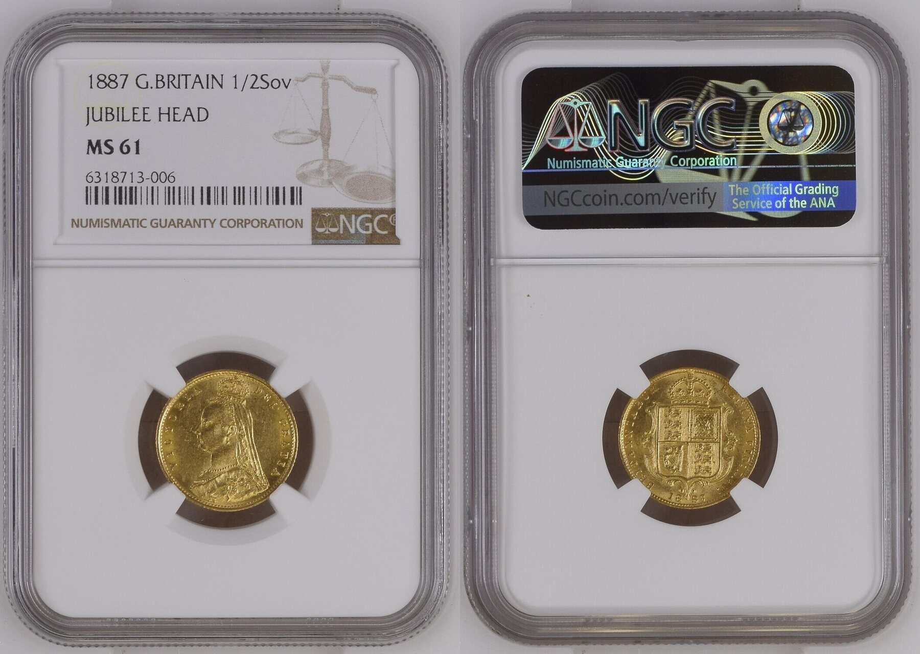 G.BRITAIN 1/2SOV GREAT BRITAIN 1/2 Sovereign 1887 VICTORIA gold NGC MS ...