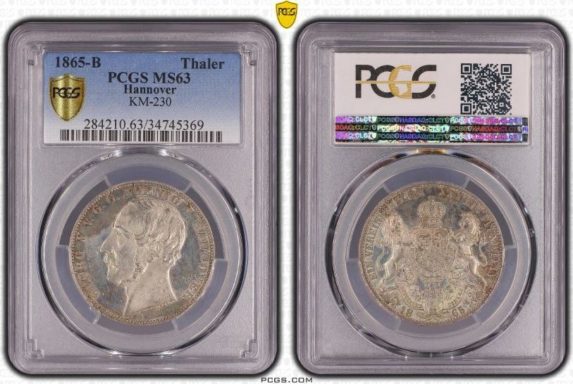 1865-B Germany HANNOVER Thaler 1865 B Silver PCGS MS 63 PCGS MS63 | MA ...