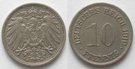 Deutschland - Kaiserreich Germany EMPIRE 10 Pfennig 1910 G Mint error REJCH Cu-Ni AU! SCARCE! -