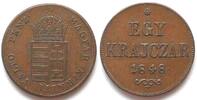 Haus Habsburg Kreuzer HUNGARY 1 (Egy) Krajczar 1848 WAR OF INDEPENDENCE copper AU! -